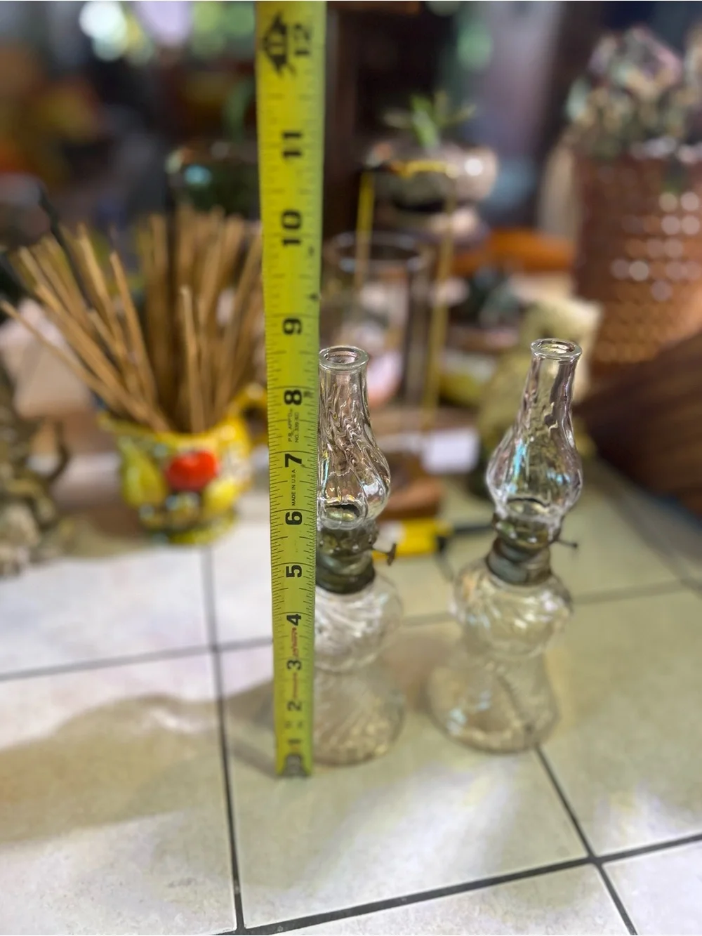 Pair of vintage clear glass miniature hurricane lamps